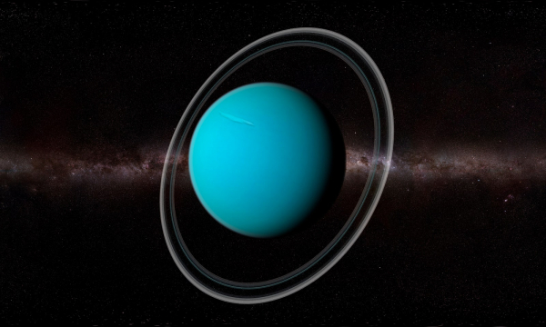 illustration of uranus a blue planet with rings in space